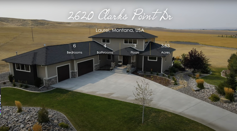 Drone view of a large home in Laurel, Montana