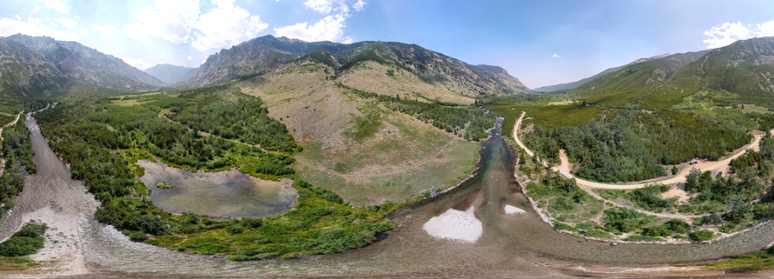 Aerial panorama of a mountain canyon